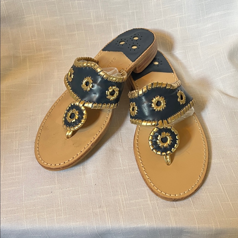 Jack Rogers Navy and Gold Sandals